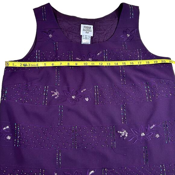 R&M Richards Top Women Size 18 Tall Purple Beaded Embroidered Lined Event Tank - Picture 11 of 12